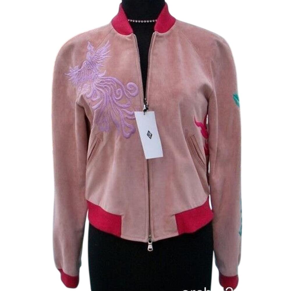 Donald Pliner Suede Leather Bomber Jacket Coat Embroidery New Lined NWT $1500 - Picture 5 of 8